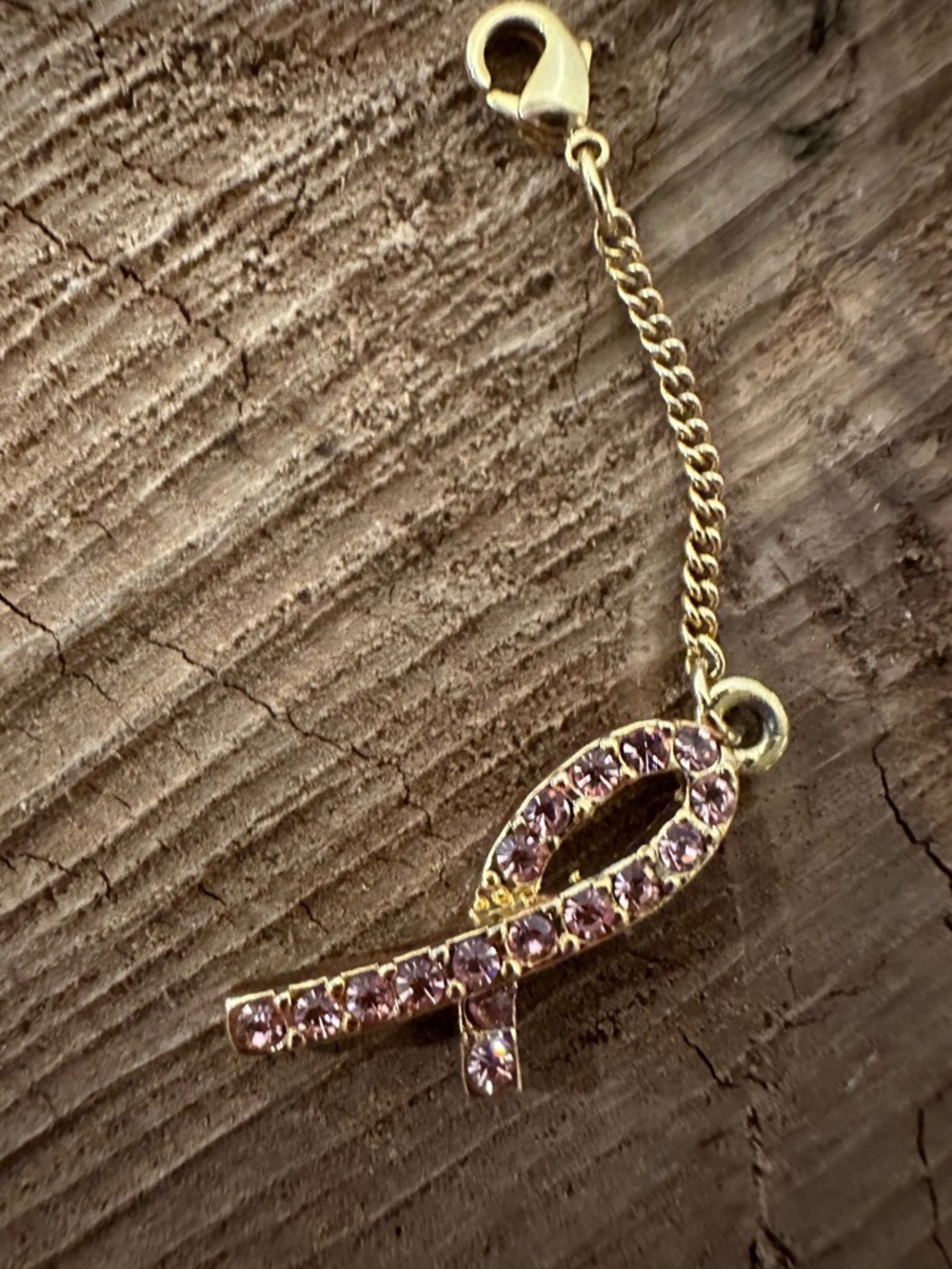Gold-Tone Pink Crystal Ribbon 🎀 Charm - Women Jewelry